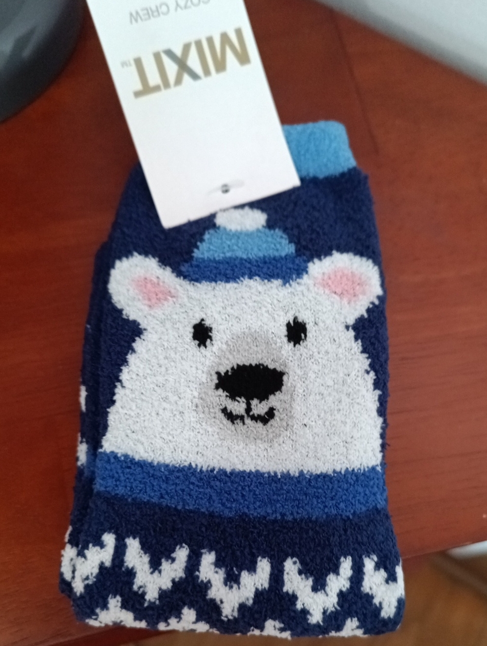 Mixit Cozy Polar Bear Fuzzy Socks - Navy & White